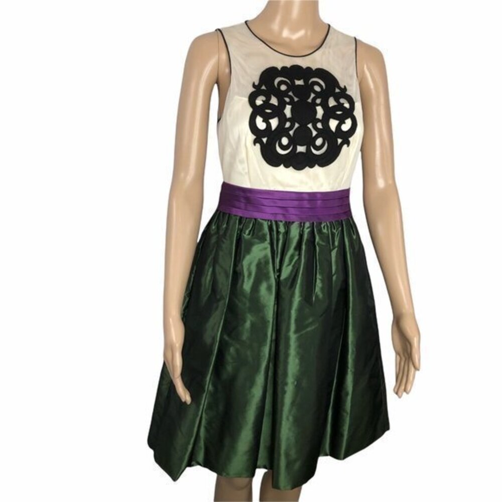 Vivienne Tam Dress Sleeveless Embroidered Color Block Fit & Flare Mini Dress